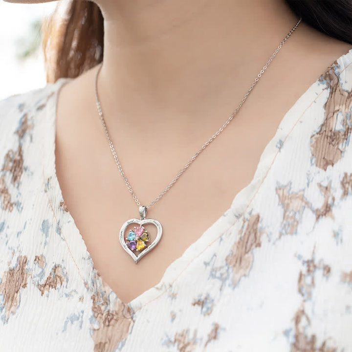 Collier avec pierre de naissance personnalisé en forme de cœur Olivenorma avec 1 à 6 noms gravés