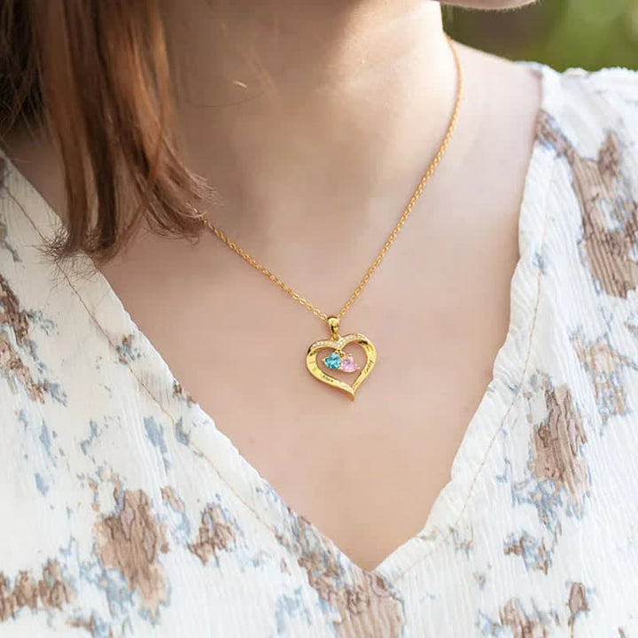 Collier avec pierre de naissance personnalisé en forme de cœur Olivenorma avec 1 à 6 noms gravés