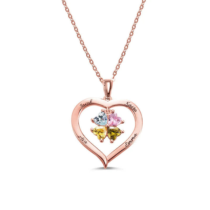 Collier avec pierre de naissance personnalisé en forme de cœur Olivenorma avec 1 à 6 noms gravés