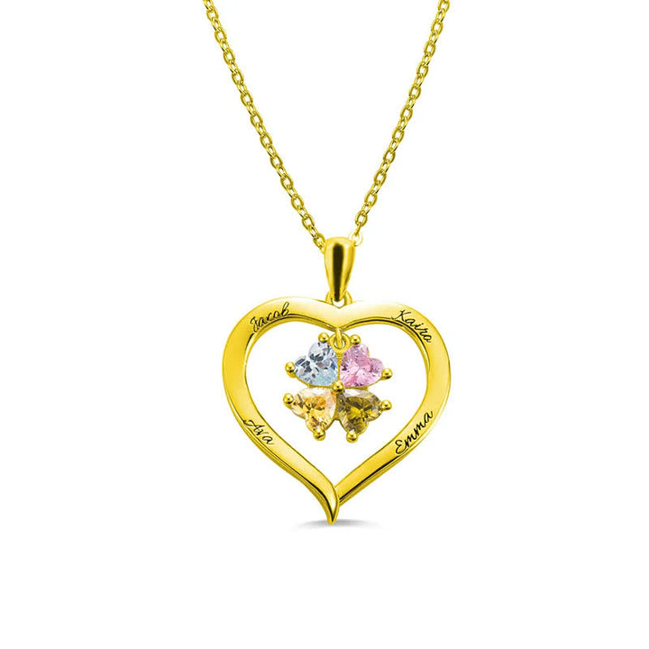 Collier avec pierre de naissance personnalisé en forme de cœur Olivenorma avec 1 à 6 noms gravés