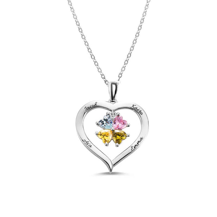 Collier avec pierre de naissance personnalisé en forme de cœur Olivenorma avec 1 à 6 noms gravés