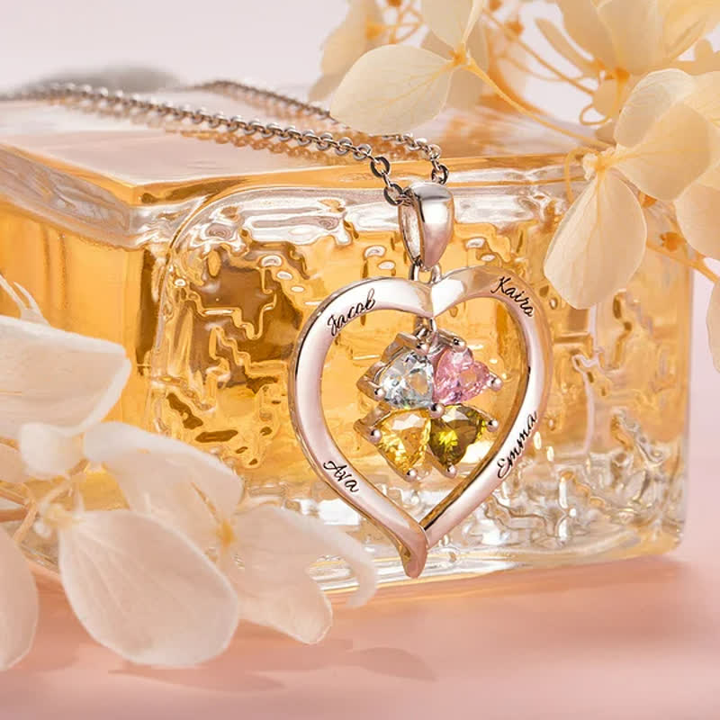 Collier avec pierre de naissance personnalisé en forme de cœur Olivenorma avec 1 à 6 noms gravés