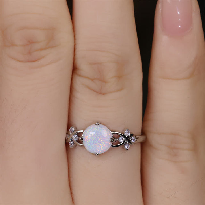 Bague trèfle à quatre feuilles en zircon blanc opale Olivenorma