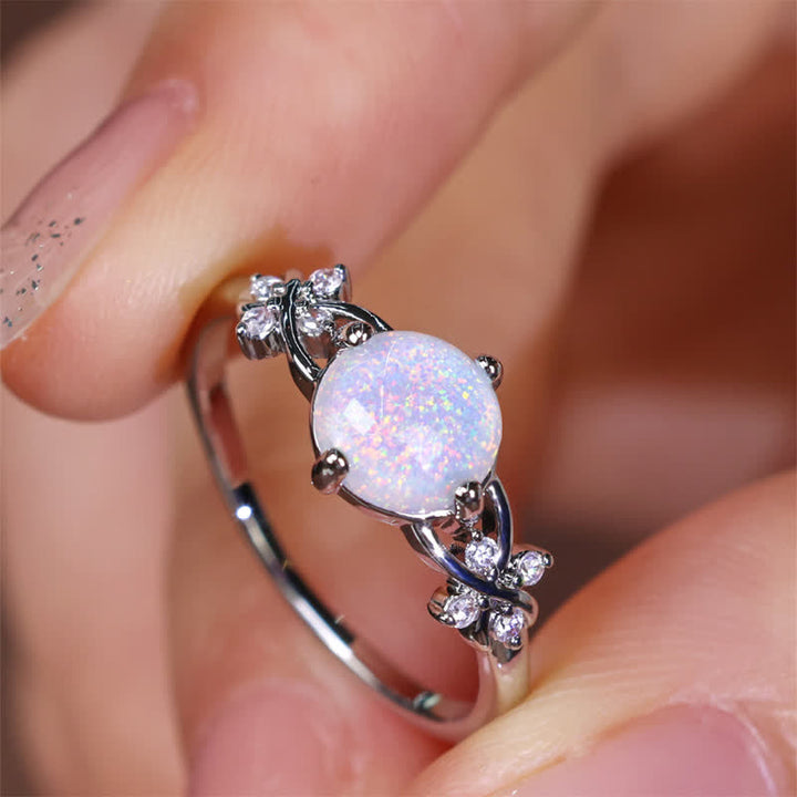 Bague trèfle à quatre feuilles en zircon blanc opale Olivenorma