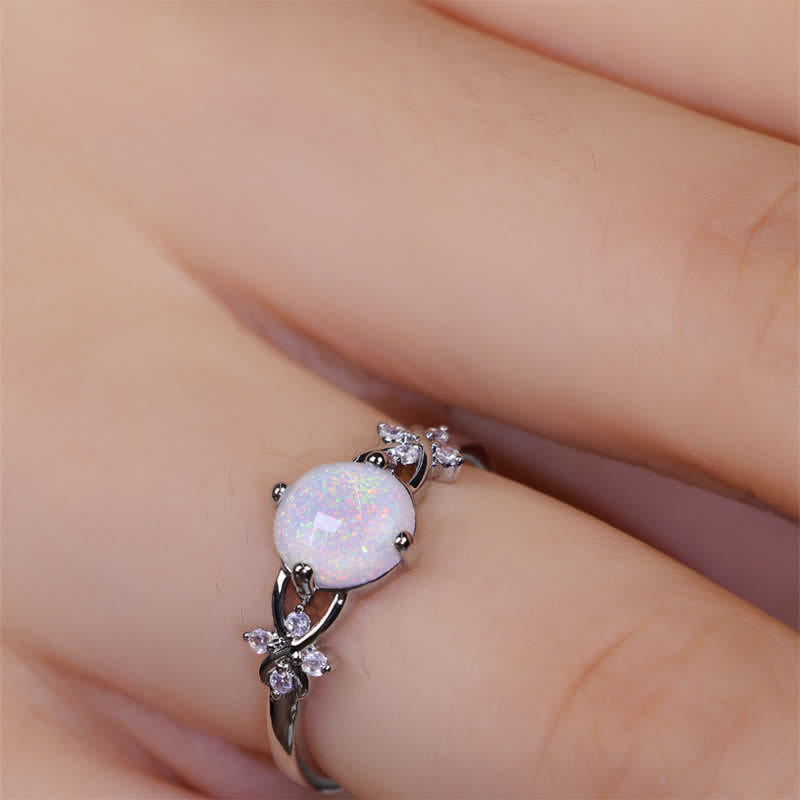 Bague trèfle à quatre feuilles en zircon blanc opale Olivenorma