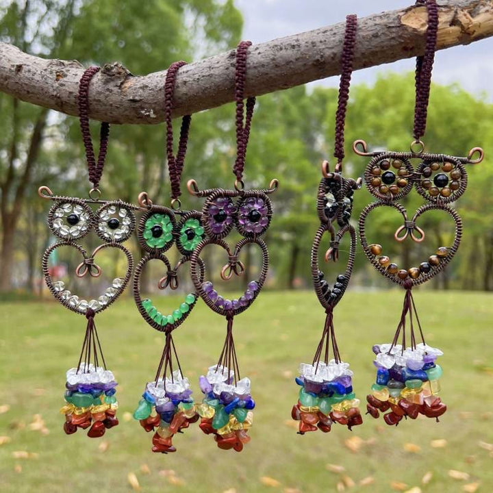 Ornement de voiture suspendu en pierre précieuse naturelle en forme de hibou mignon Olivenorma