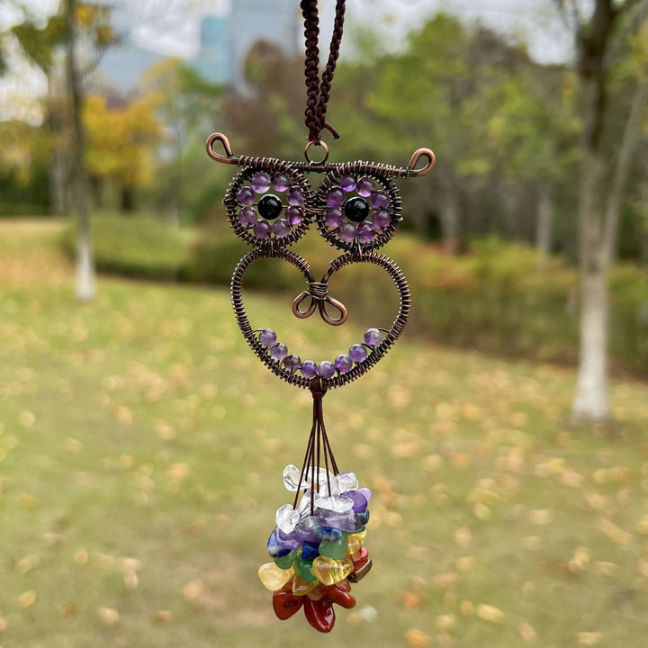 Ornement de voiture suspendu en pierre précieuse naturelle en forme de hibou mignon Olivenorma