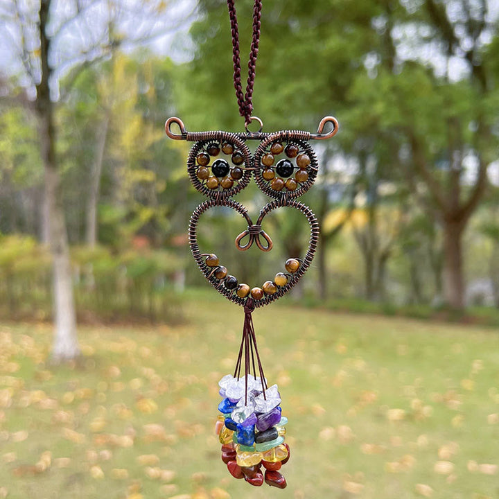 Ornement de voiture suspendu en pierre précieuse naturelle en forme de hibou mignon Olivenorma