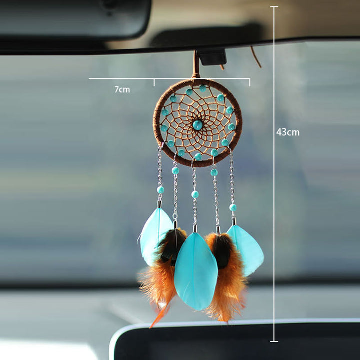 Ornement à suspendre attrape-rêves en plumes turquoise Olivenorma