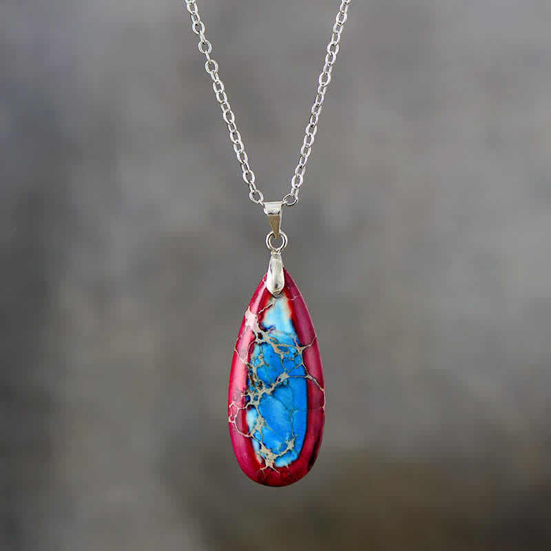 Collier pendentif goutte d'eau en pierre empereur de couleur naturelle Olivenorma 