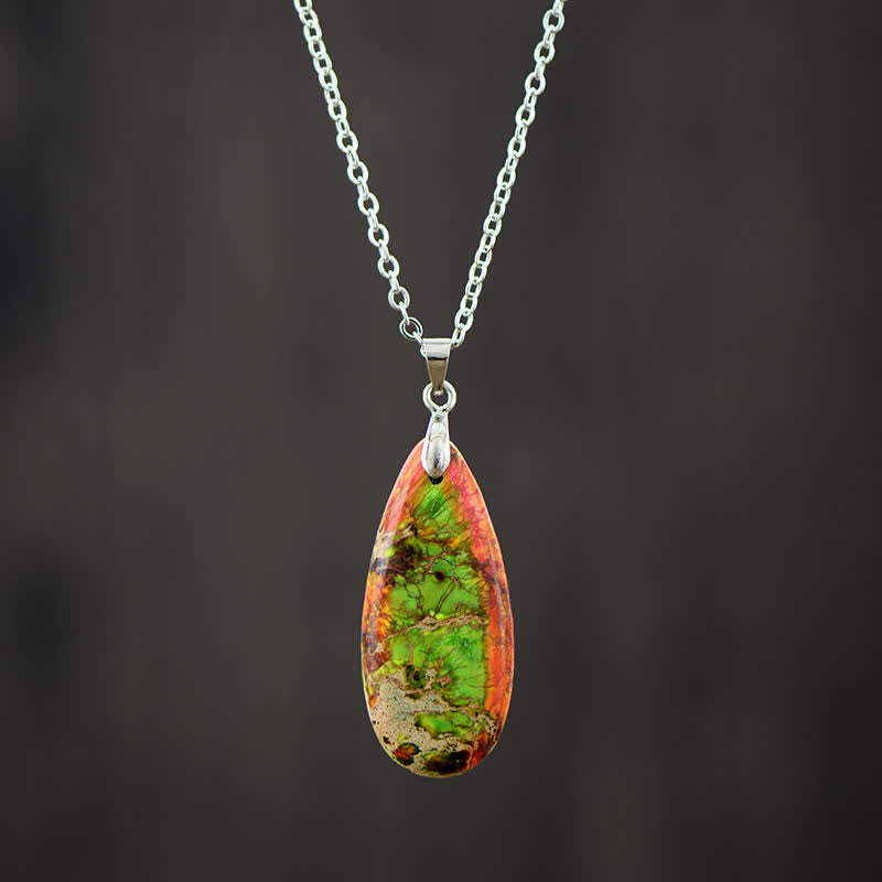 Collier pendentif goutte d'eau en pierre empereur de couleur naturelle Olivenorma 