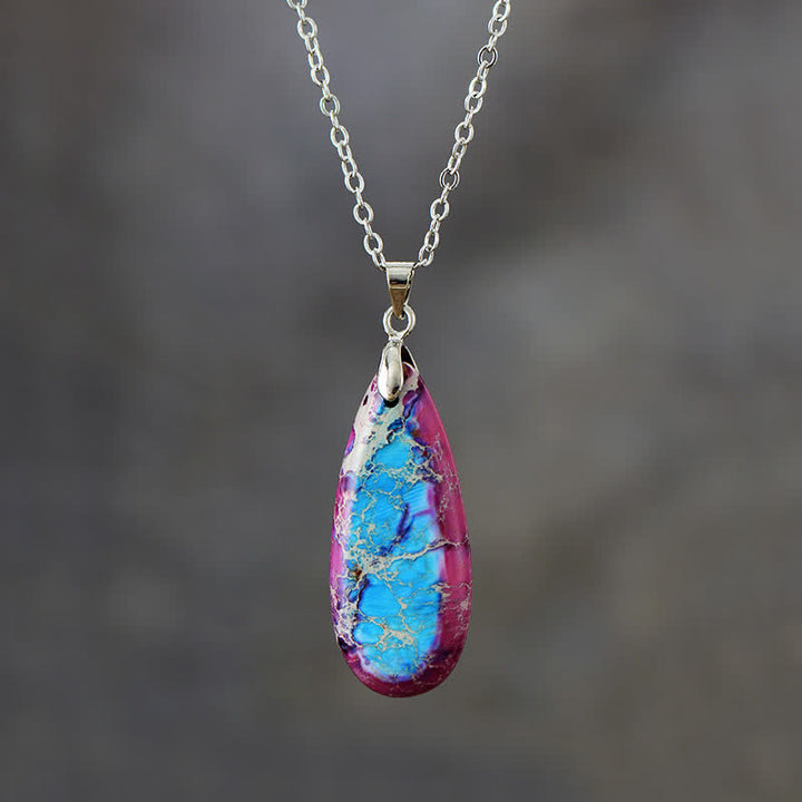 Collier pendentif goutte d'eau en pierre empereur de couleur naturelle Olivenorma 