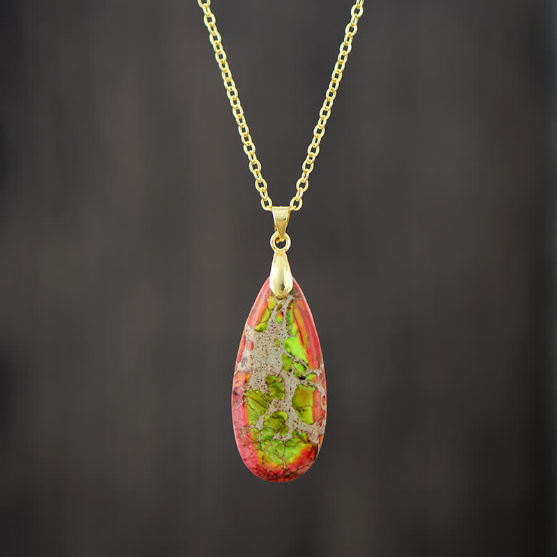 Collier pendentif goutte d'eau en pierre empereur de couleur naturelle Olivenorma 