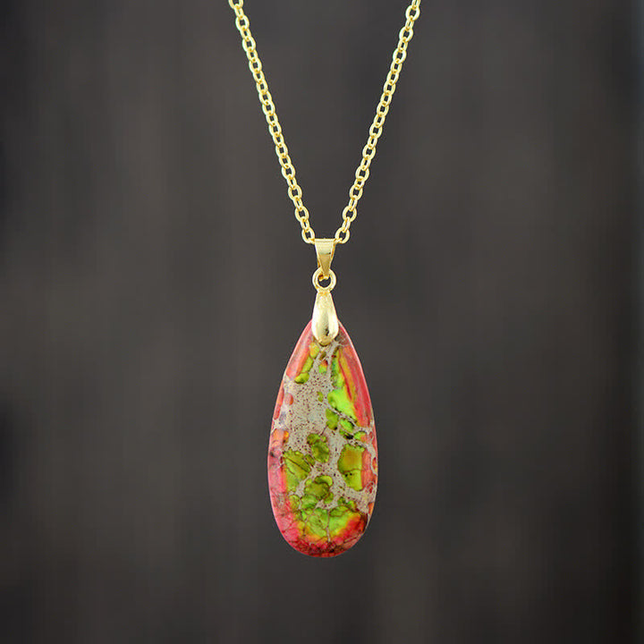 Collier pendentif goutte d'eau en pierre empereur de couleur naturelle Olivenorma 