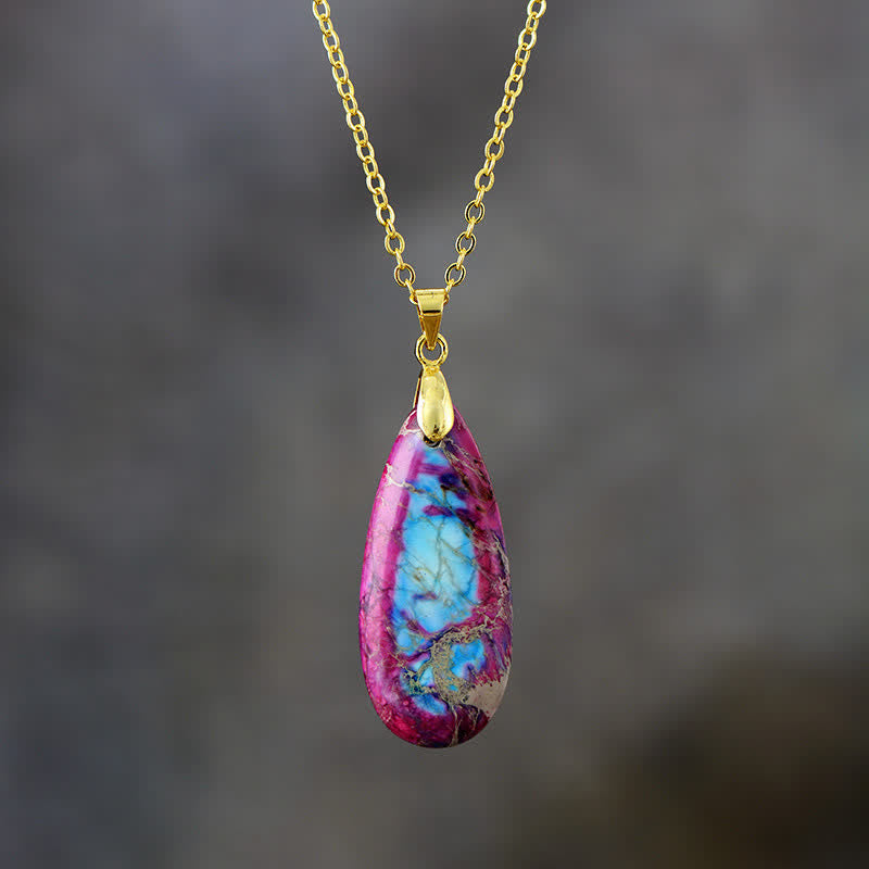 Collier pendentif goutte d'eau en pierre empereur de couleur naturelle Olivenorma 