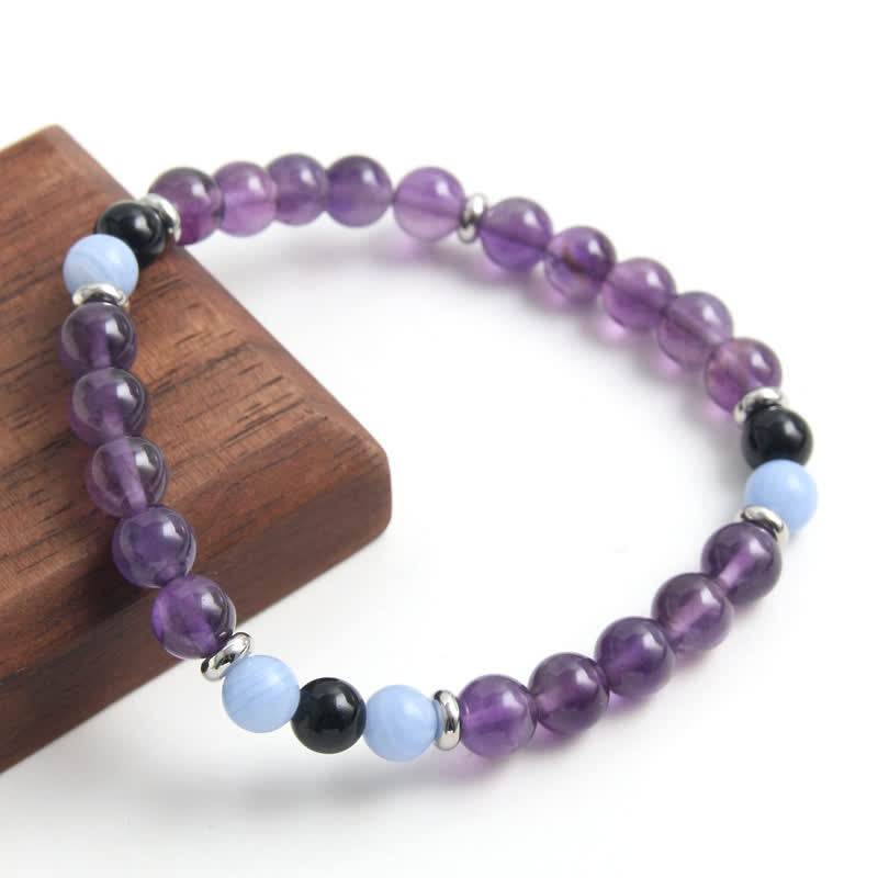 Bracelet de perles en calcédoine bleue améthyste Olivenorma 