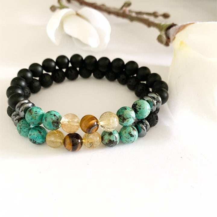 Bracelet en perles de pierre de lave turquoise africaine Olivenorma 