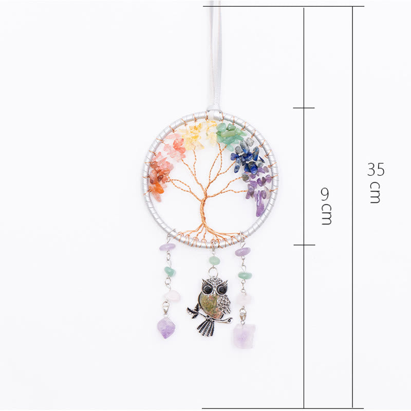 Ornement attrape-rêves hibou naturel 7 chakras Olivenorma