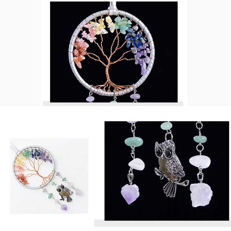 Ornement attrape-rêves hibou naturel 7 chakras Olivenorma