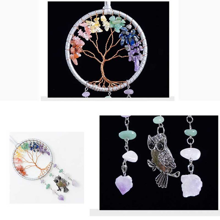 Ornement attrape-rêves hibou naturel 7 chakras Olivenorma