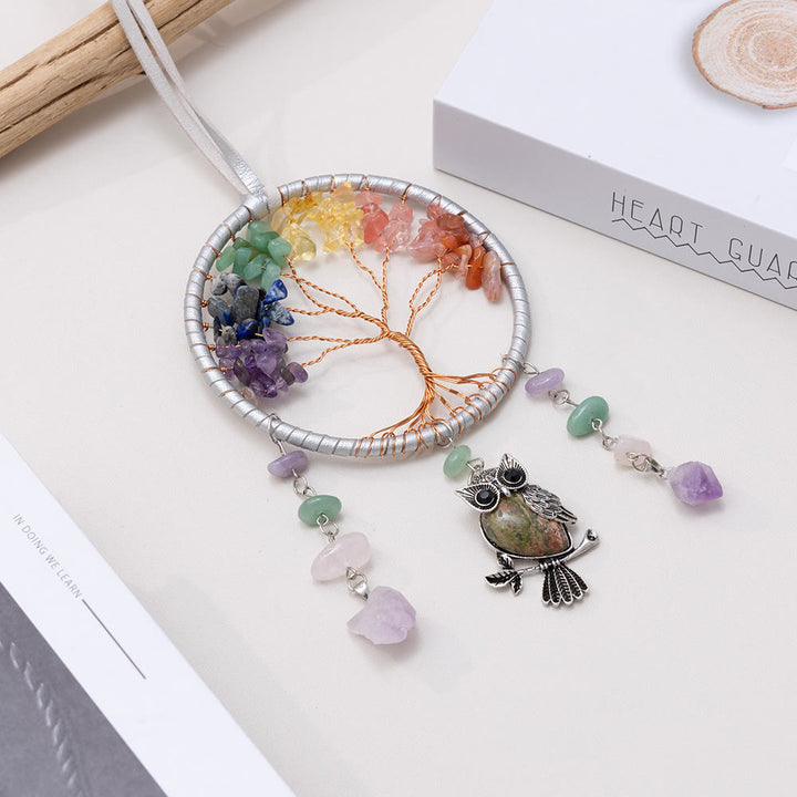 Ornement attrape-rêves hibou naturel 7 chakras Olivenorma