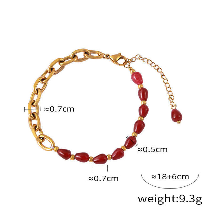Ensemble de bijoux en acier titane avec collier en agate rouge naturelle Olivenorma 