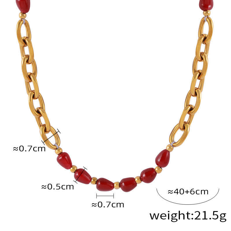 Ensemble de bijoux en acier titane avec collier en agate rouge naturelle Olivenorma 
