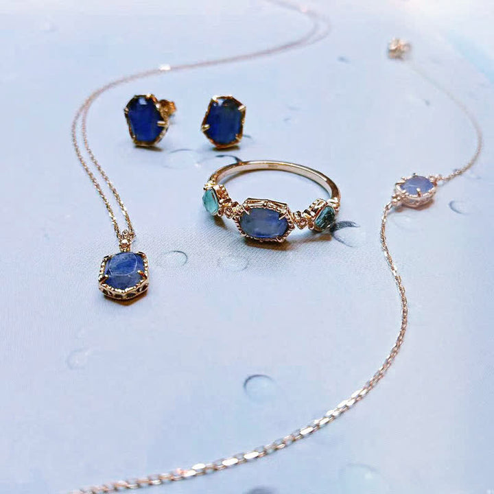 Ensemble de bijoux en pierre de lune bleue naturelle Olivenorma 