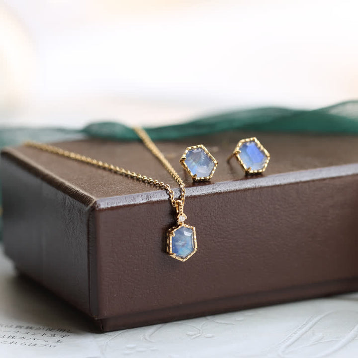 Ensemble de bijoux en pierre de lune bleue naturelle Olivenorma 