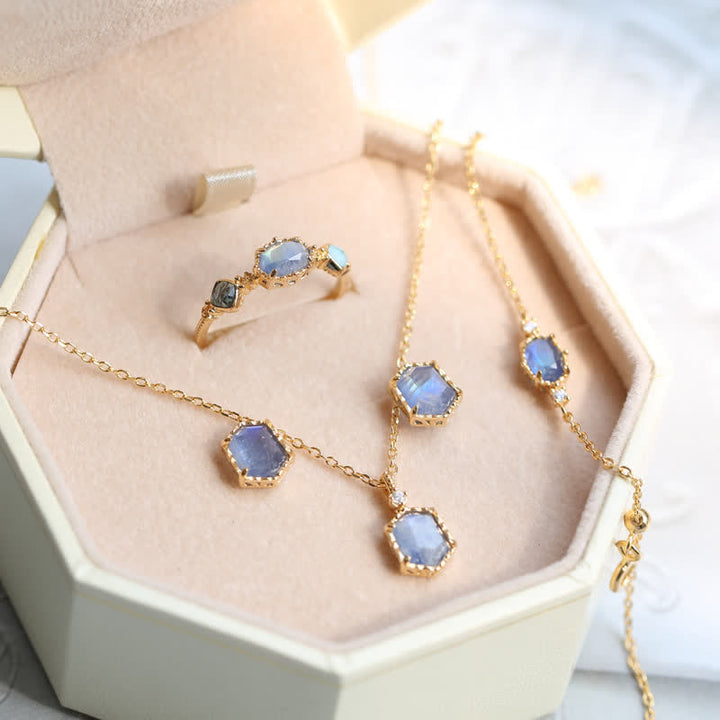 Ensemble de bijoux en pierre de lune bleue naturelle Olivenorma 