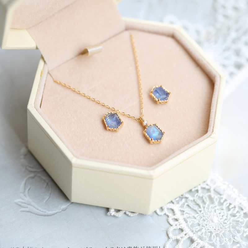 Ensemble de bijoux en pierre de lune bleue naturelle Olivenorma 