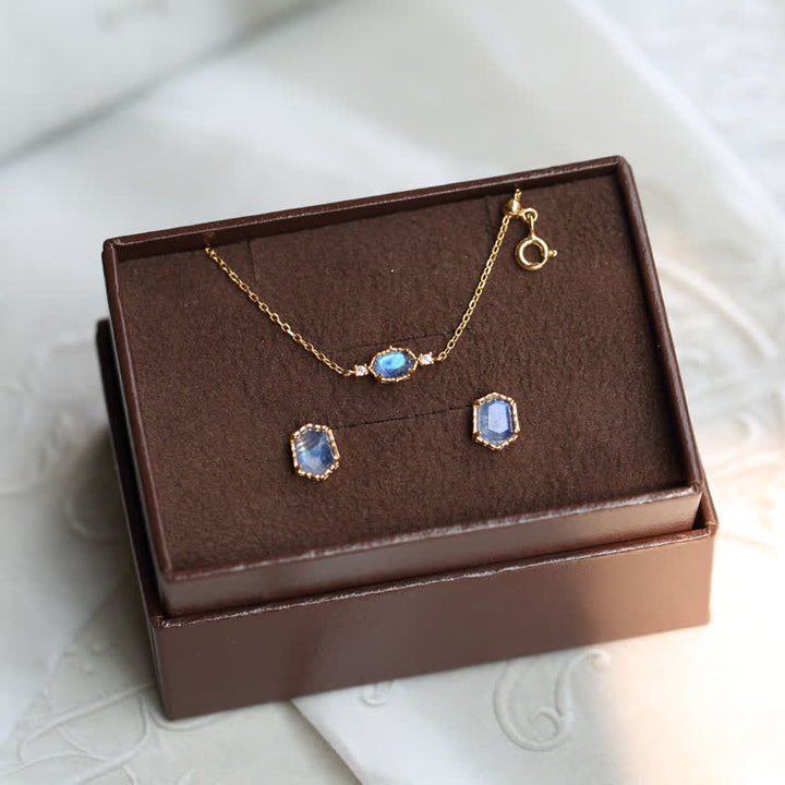 Ensemble de bijoux en pierre de lune bleue naturelle Olivenorma 