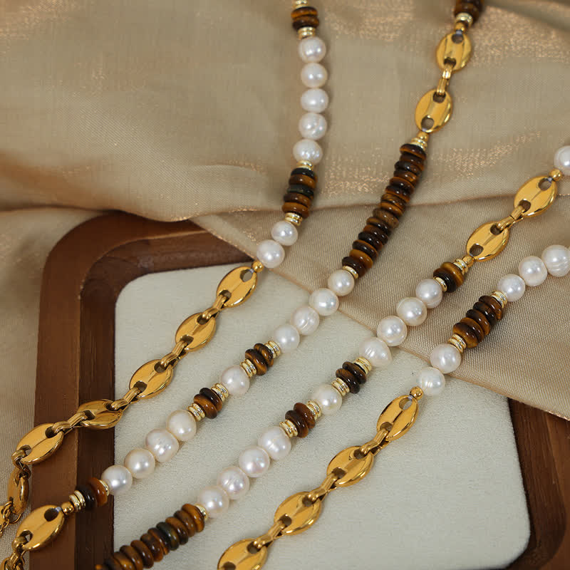 Ensemble de bijoux en perles d'eau douce naturelles en œil de tigre Olivenorma 