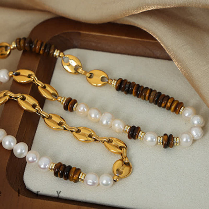 Ensemble de bijoux en perles d'eau douce naturelles en œil de tigre Olivenorma 