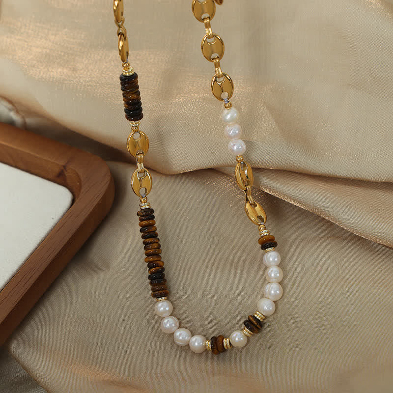 Ensemble de bijoux en perles d'eau douce naturelles en œil de tigre Olivenorma 