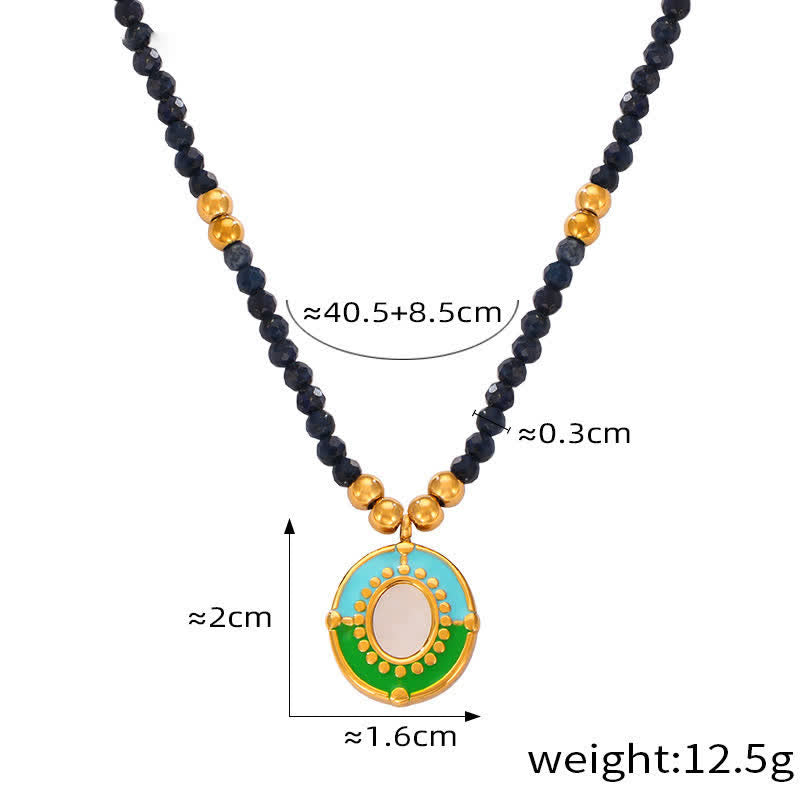 Collier en acier titane et pierre naturelle coloré Olivenorma 