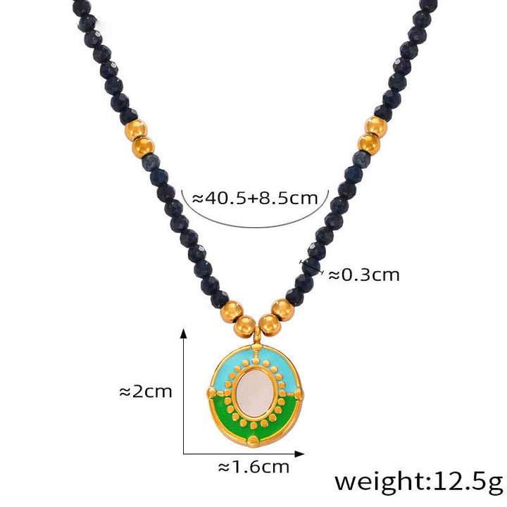 Collier en acier titane et pierre naturelle coloré Olivenorma 