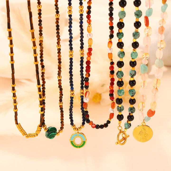 Collier en acier titane et pierre naturelle coloré Olivenorma 