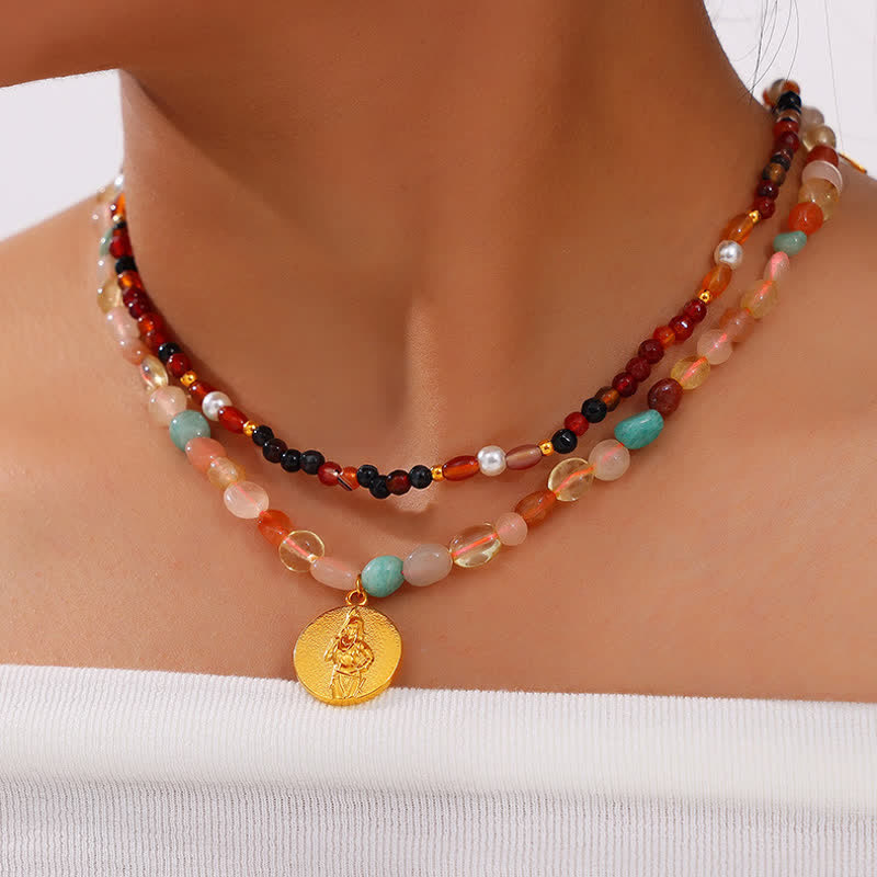 Collier en acier titane et pierre naturelle coloré Olivenorma 