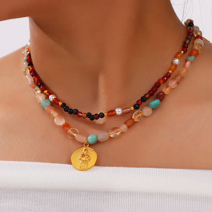 Collier en acier titane et pierre naturelle coloré Olivenorma 