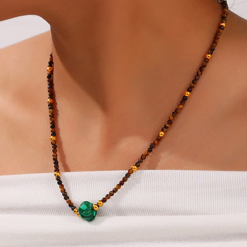 Collier en acier titane et pierre naturelle coloré Olivenorma 