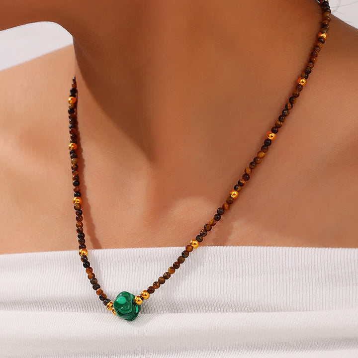 Collier en acier titane et pierre naturelle coloré Olivenorma 