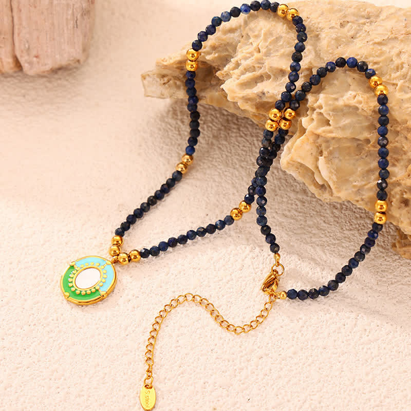 Collier en acier titane et pierre naturelle coloré Olivenorma 