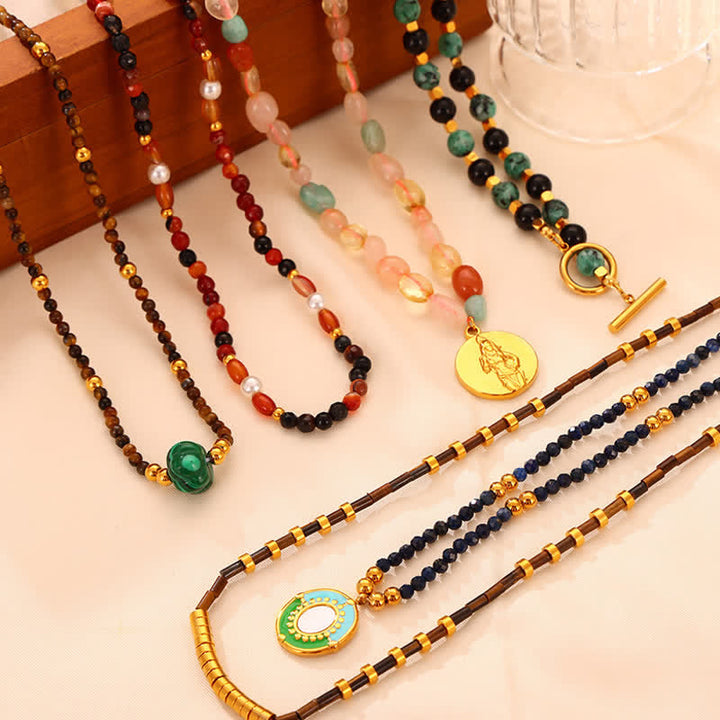 Collier en acier titane et pierre naturelle coloré Olivenorma 