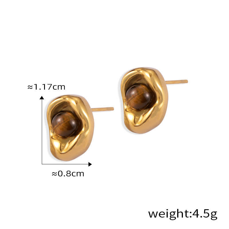 Ensemble de bijoux en acier titane irrégulier avec œil de tigre naturel Olivenorma