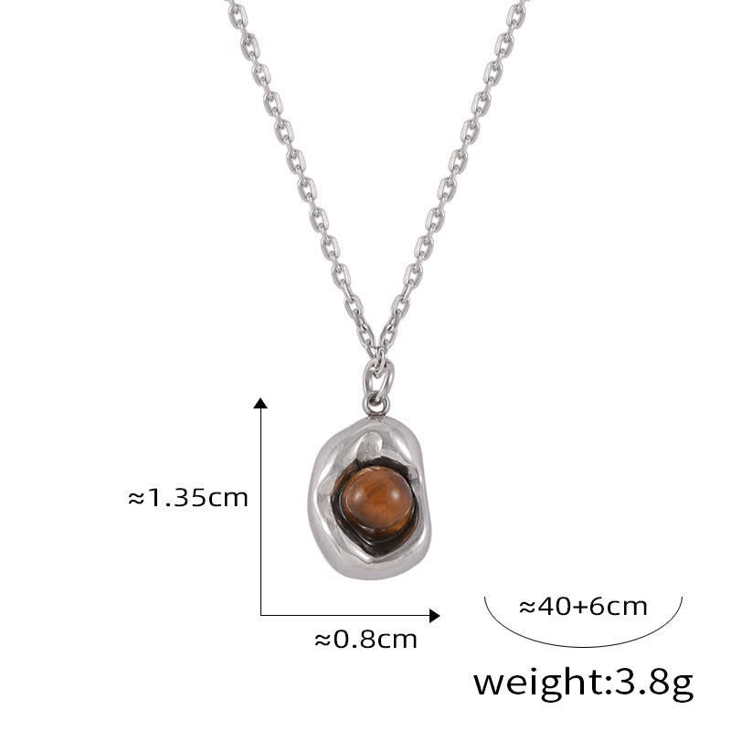 Ensemble de bijoux en acier titane irrégulier avec œil de tigre naturel Olivenorma