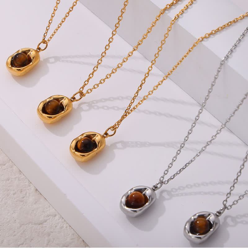 Ensemble de bijoux en acier titane irrégulier avec œil de tigre naturel Olivenorma