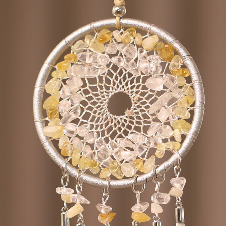 Attrape-rêves en plumes tressées avec perles en cristal transparent citrine Olivenorma