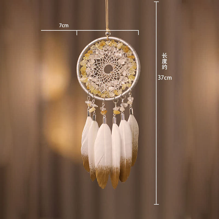 Attrape-rêves en plumes tressées avec perles en cristal transparent citrine Olivenorma