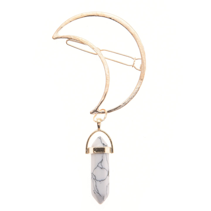 Pendentif en pierre précieuse naturelle Olivenorma en forme d'épingle à cheveux en forme de lune